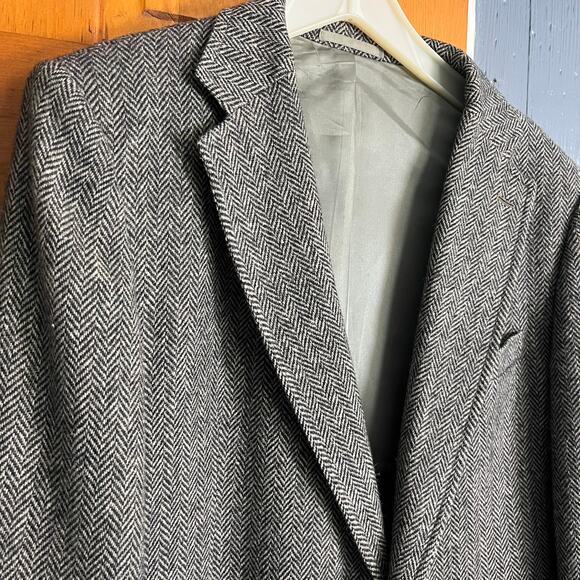 VTG Stanley Blacker Wool Herringbone Tweed Jacket Est. 42R Preppy Academia - Picture 2 of 12